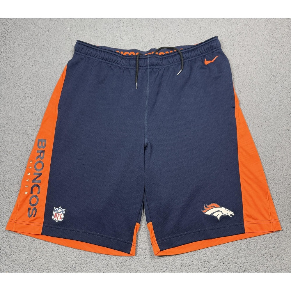 Nike Denver Broncos Shorts Mens L Blue Orange NFL Football Dri Fit On Field